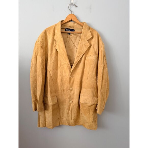 Vintage 80s / 90s Polo Ralph Lauren Tan Suede Leather Blazer Jacket Mens Large
